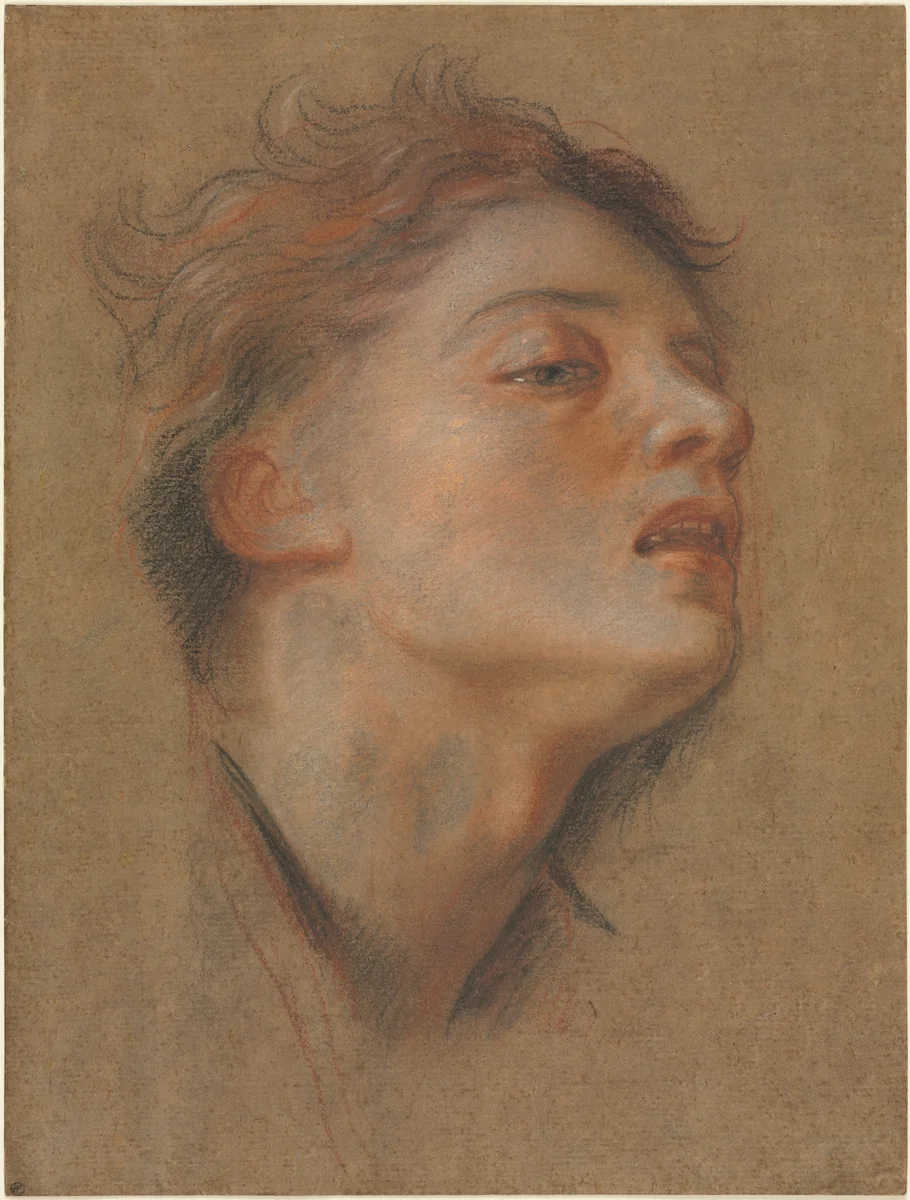 Head of a Young Man by Antoine Coypel, drawing, 1715-1717