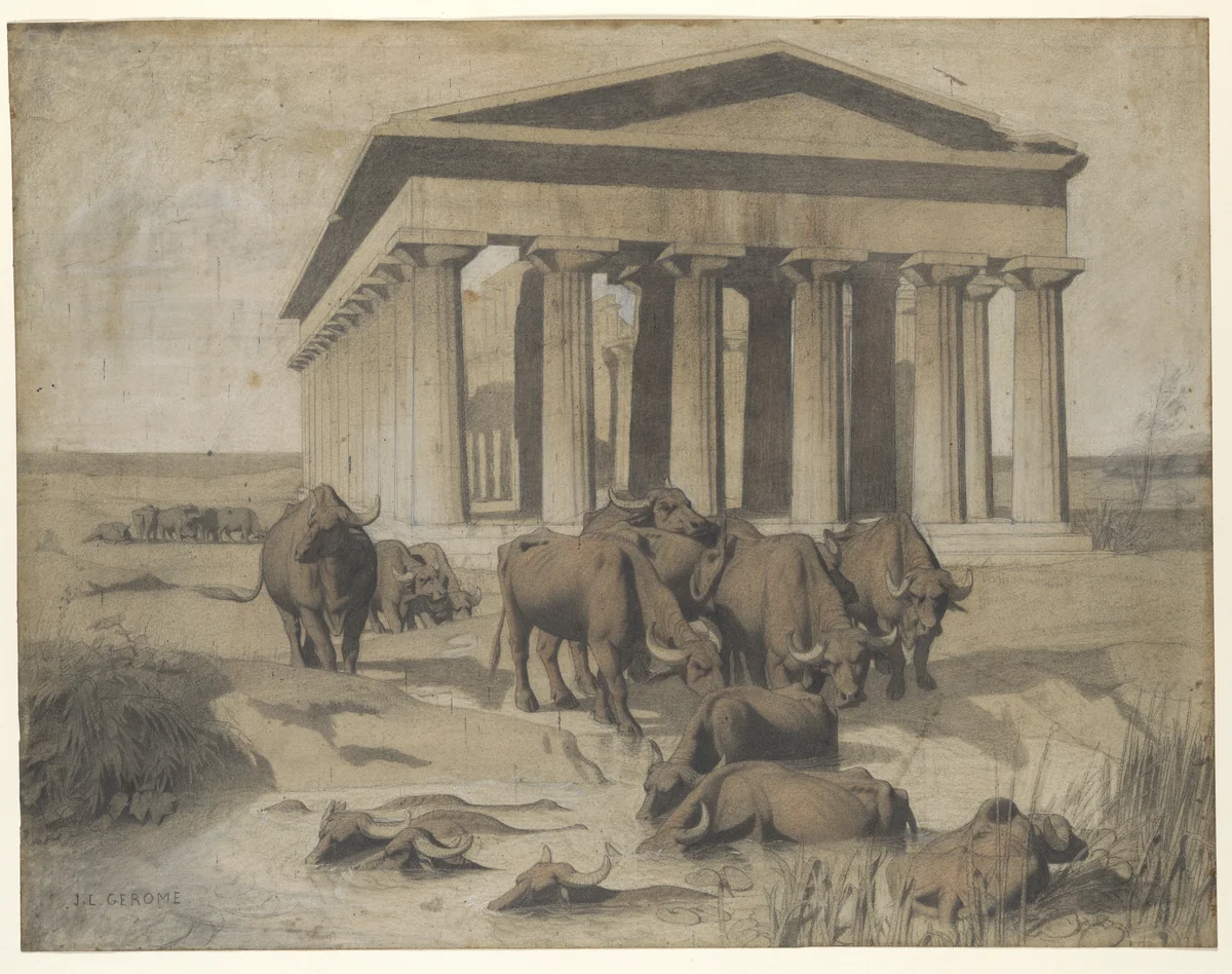 Paestum by Jean-Léon Gérôme, drawing, 1847-1851
