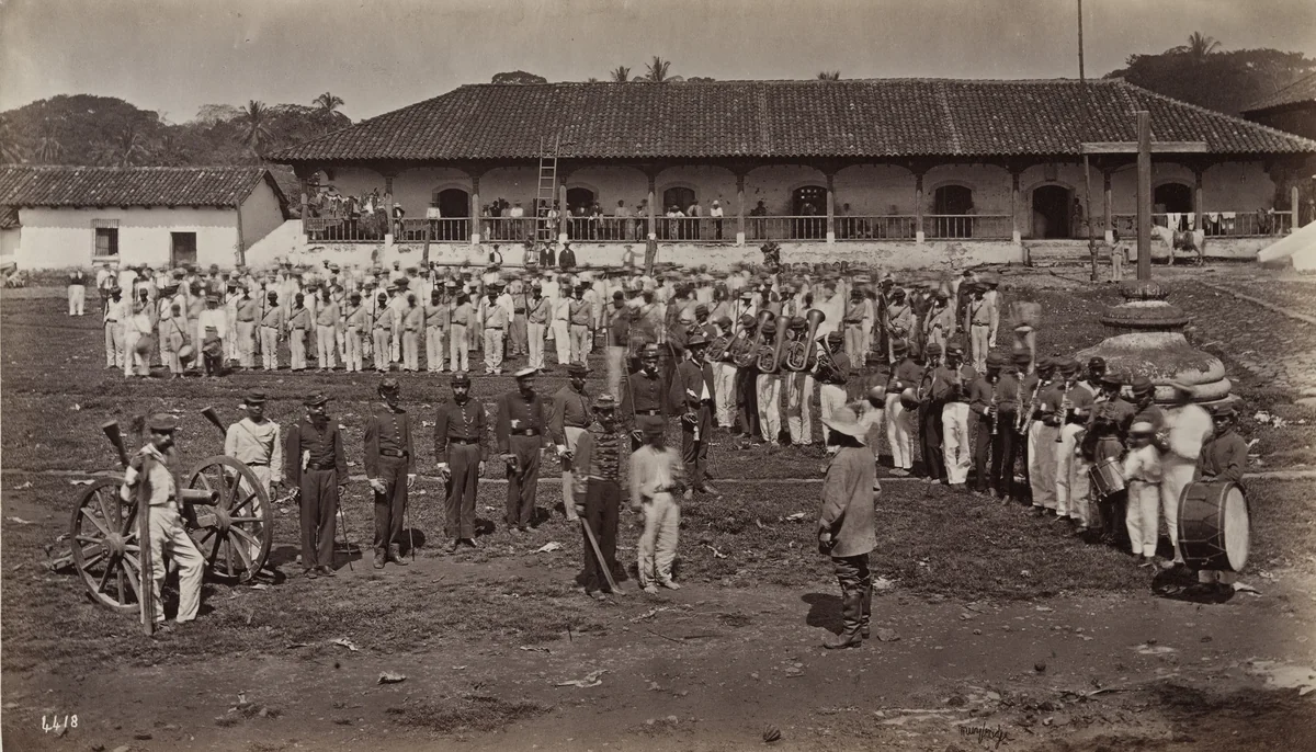 Reception of the Artist by the Jefe Politico, Mazatenango by Eadweard Muybridge, photograph, 1875