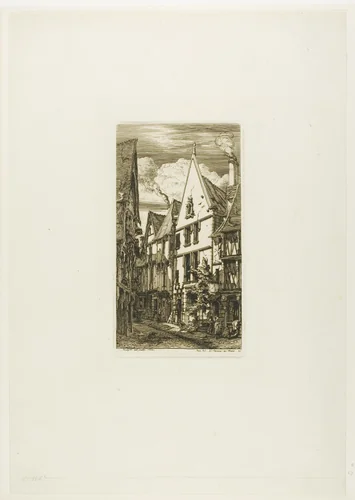 Rue des Toiles, Bourges by Charles Meryon, print, 1853