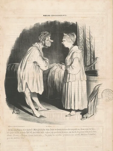 Et les cinq francs de ce matin? by Honoré Daumier, print, 1839