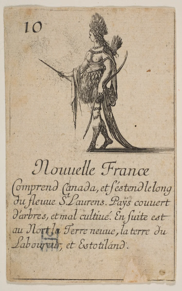 New France, from the playing cards "Jeu de la Géographie" by Stefano della Bella, print, 1644