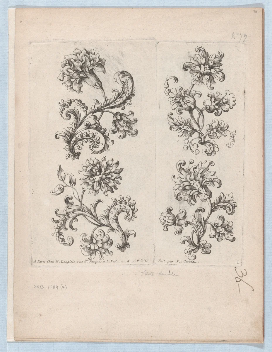 Series of Small Flower Motifs, Plate 1 by Paul Androuet Ducerceau, print, 1665-1675
