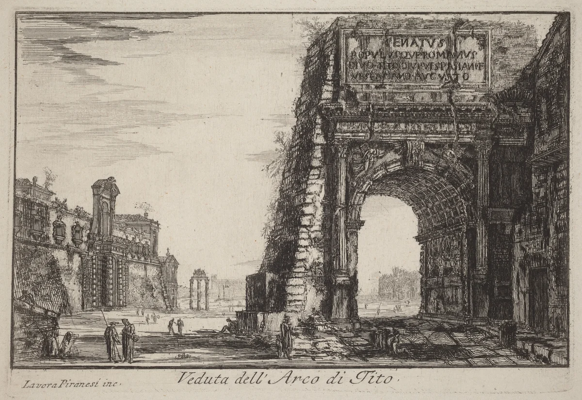 Veduta dell'Arco di Tito (View of the Arch of Titus) by Laura Piranesi; Giovanni Battista Piranesi, print, 1775-1790