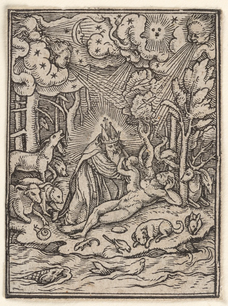 Creation of Eve, from "The Dance of Death" by Hans Holbein the Younger, print, 1521-1538