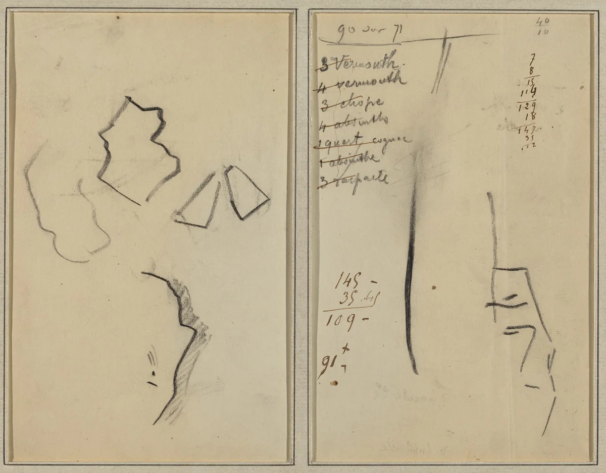 A Profile and Four Shapes; Sketch of a Man's Head [recto] by Paul Gauguin, drawing, 1884-1888