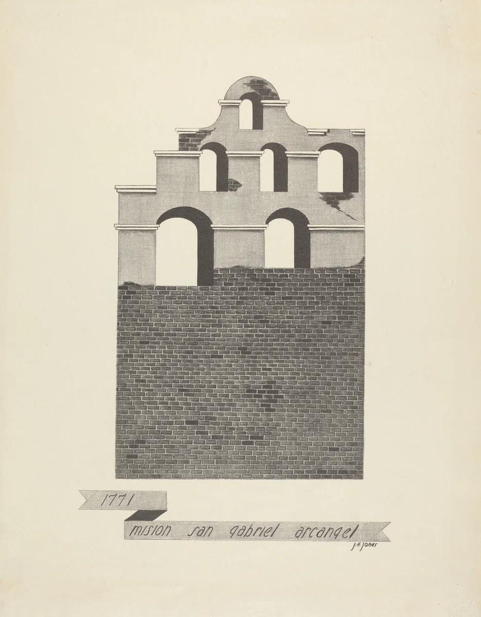 Mision San Gabriel Arcangel by James Jones, index of american design, 1935-1942