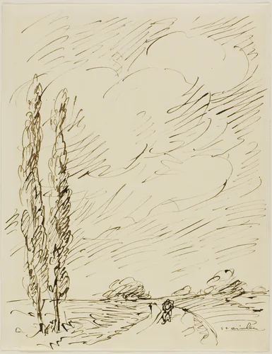 Tramp on a Road with Two Poplar Trees by Théophile-Alexandre Pierre Steinlen, drawing, 1879-1923