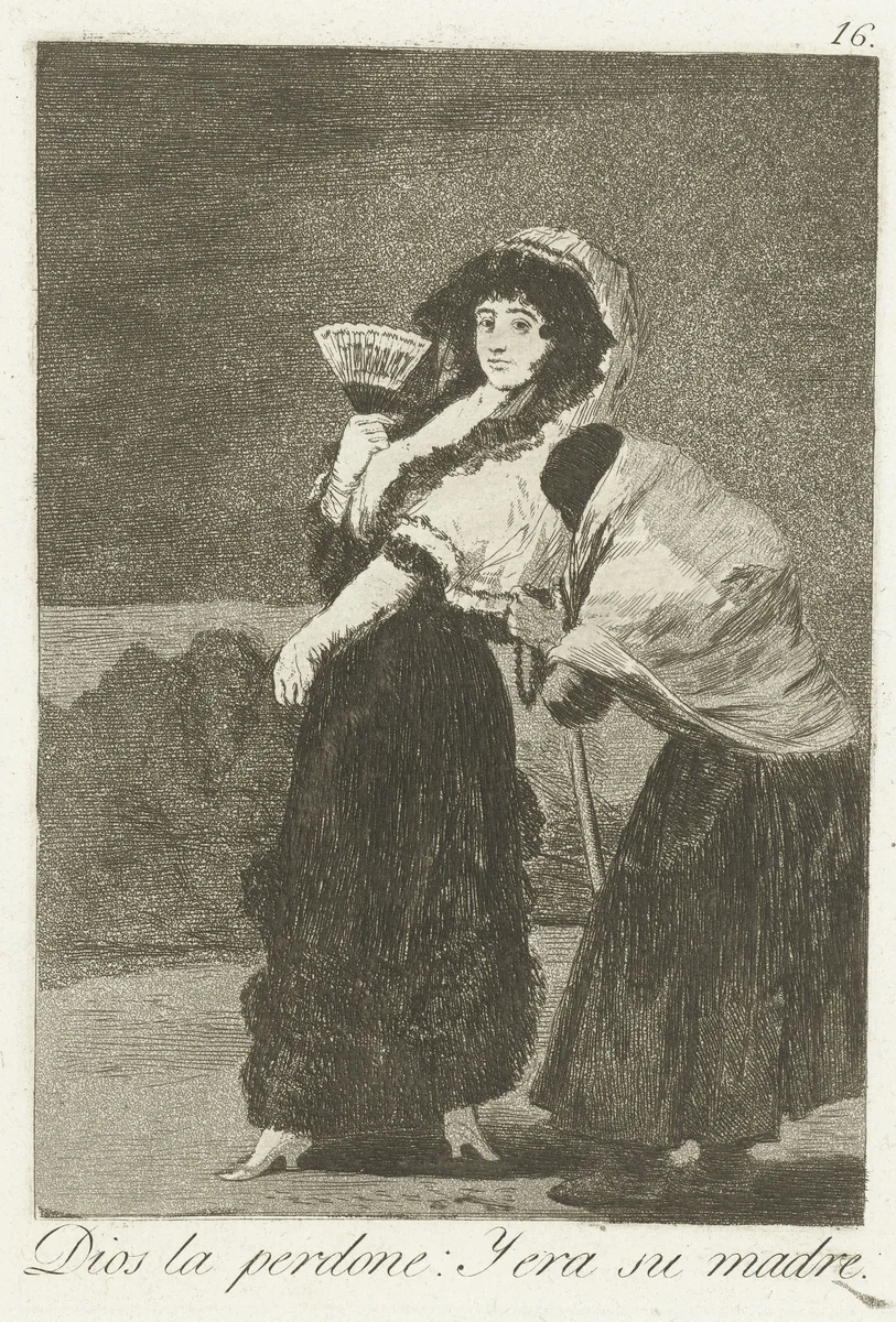 God vergeve haar: en het was haar moeder by Francisco de Goya, print, 1797-1799