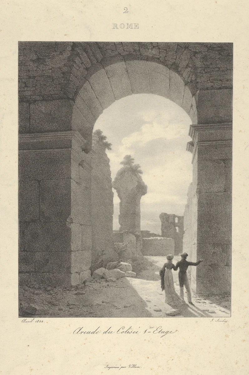 Archway of The Colosseum, First Level by Jean Baptiste Isabey, print, 1822