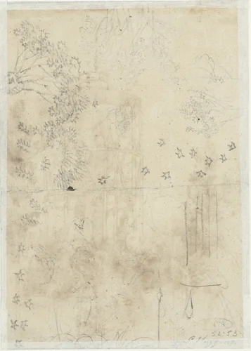 Schetsblad met bomen en sterren by anonymous, drawing, 1700-1800