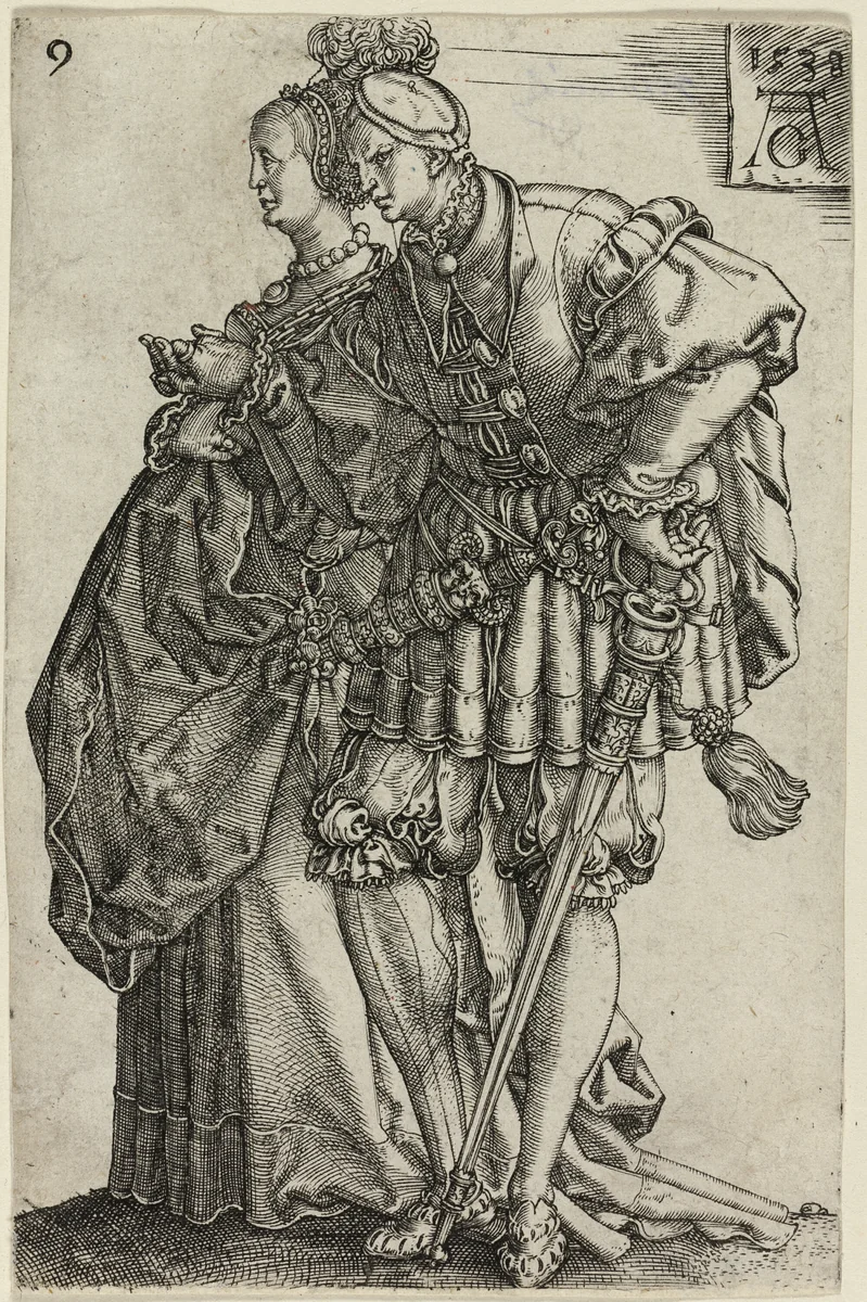 Dancing Couple, plate nine from The Large Wedding-Dancers by Heinrich Aldegrever, print, 1538