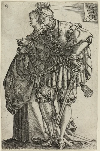 Dancing Couple, plate nine from The Large Wedding-Dancers by Heinrich Aldegrever, print, 1538