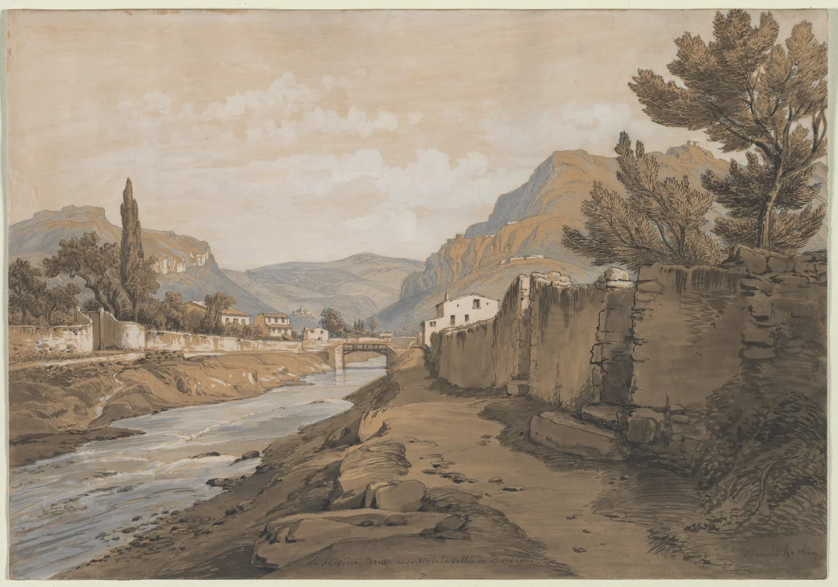 The Neuve River at the End of the Dardenne Valley by Edouard Jean Marie Hostein, drawing, 1804-1889