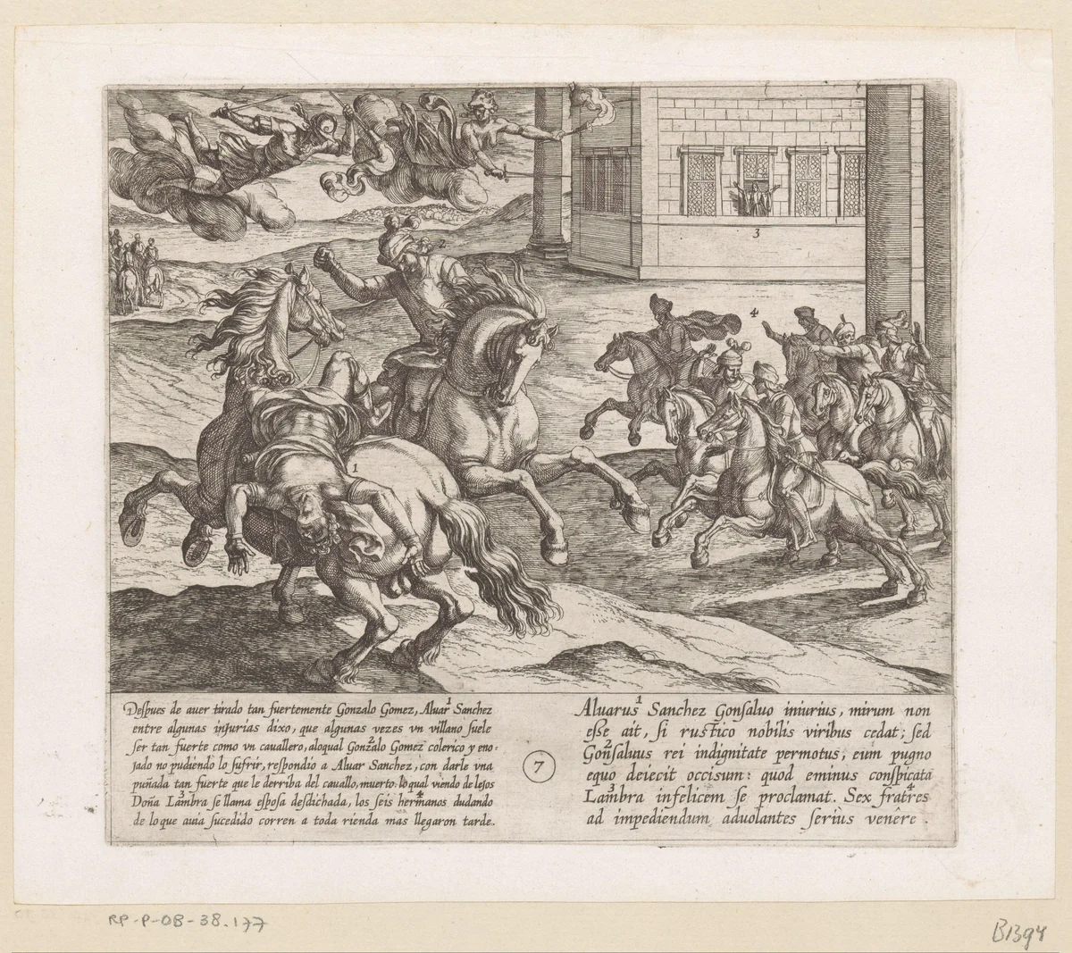 Alvar Sanchez beledigt Gonzalo Gomez en wordt door hem verslagen by Antonio Tempesta, print, 1612