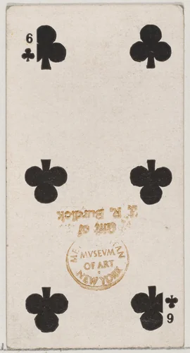 Six Clubs (black), from the Playing Cards series (N84) for Duke brand cigarettes by W. Duke, Sons & Co., print, 1888