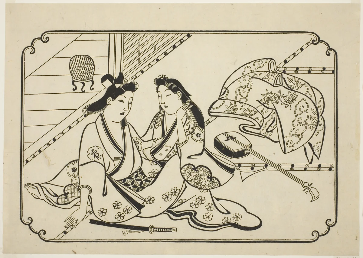 After a little music, from an untitled series of 12 erotic prints by Hishikawa Moronobu (菱川師宣), print, 1668-1686
