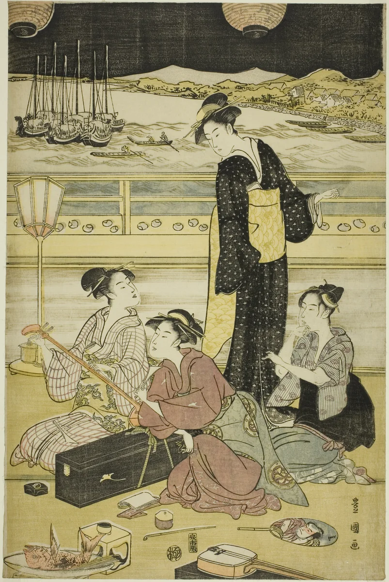 Evening party at Shinagawa by Utagawa Toyokuni I (初代 歌川 豊国), print, 1785-1795