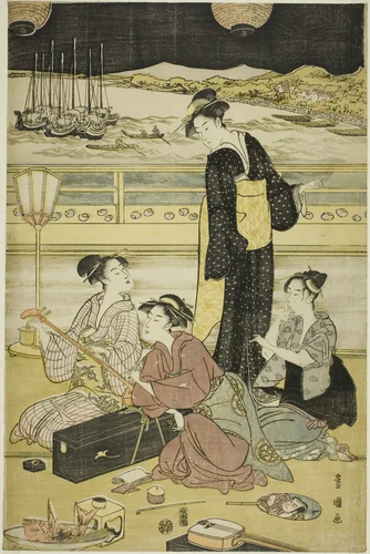 Evening party at Shinagawa by Utagawa Toyokuni I (初代 歌川 豊国), print, 1785-1795