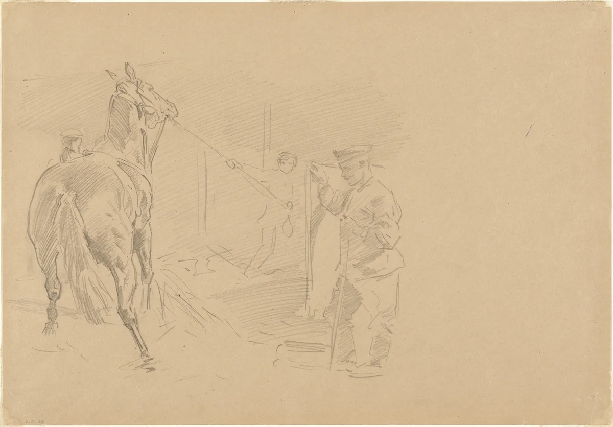 Man Pulling a Horse into a Stall by John Singer Sargent, drawing, 1918