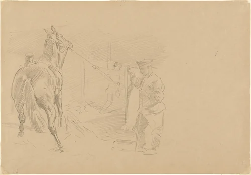 Man Pulling a Horse into a Stall by John Singer Sargent, drawing, 1918