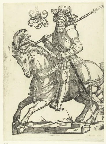 Portret van Maarten van Rossum te paard by Cornelis Anthonisz, print, 1540-1542