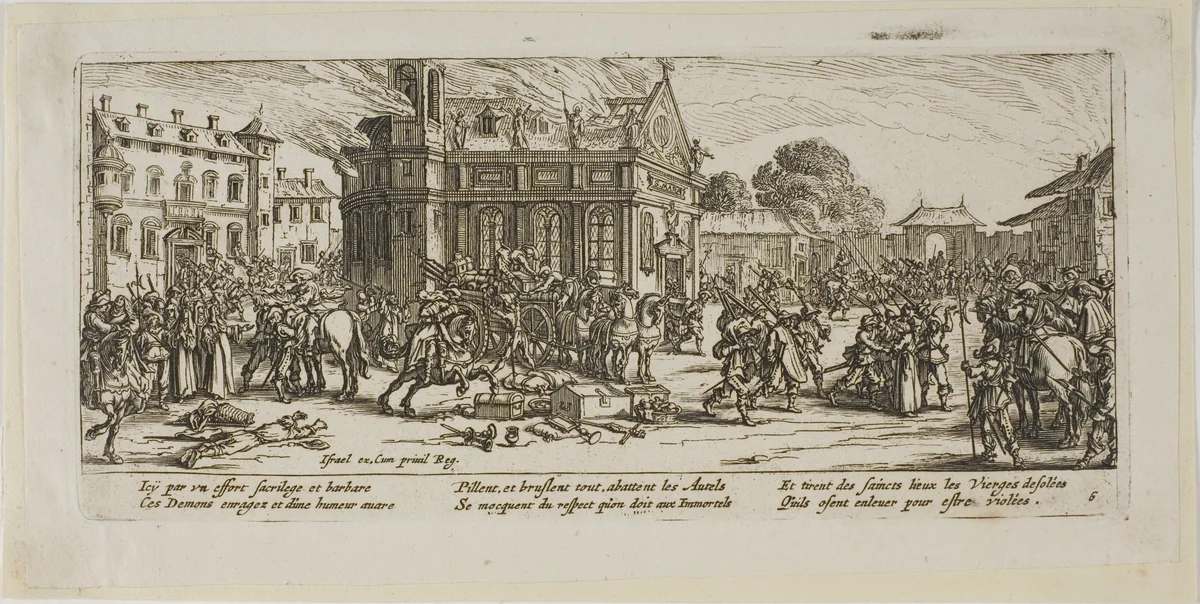 Destruction of a Convent, plate six from The Large Miseries of War by Gerrit Lucasz van Schagen, print, 1612-1635