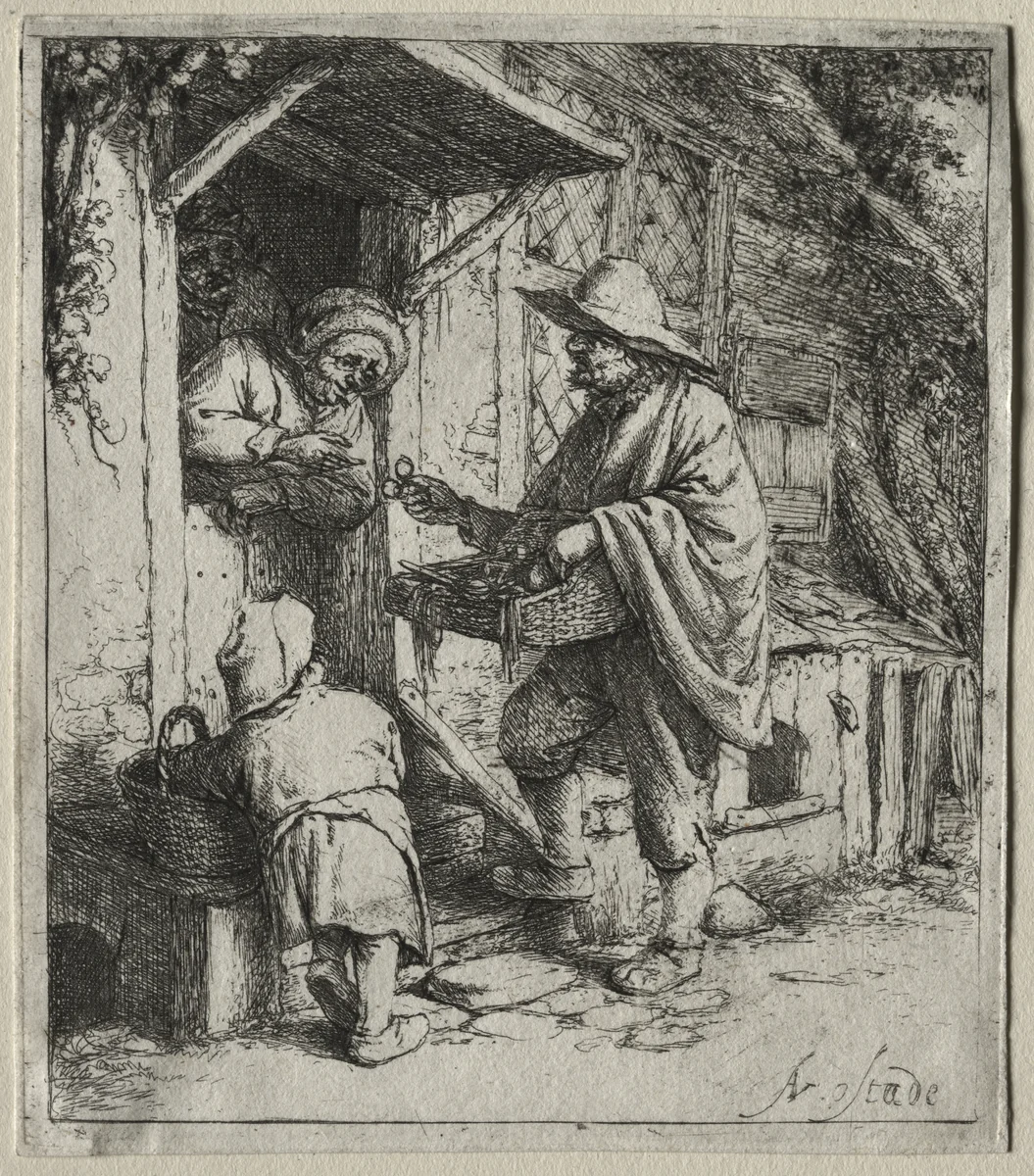The Spectacle Seller by Adriaen van Ostade, print, 1643-1657