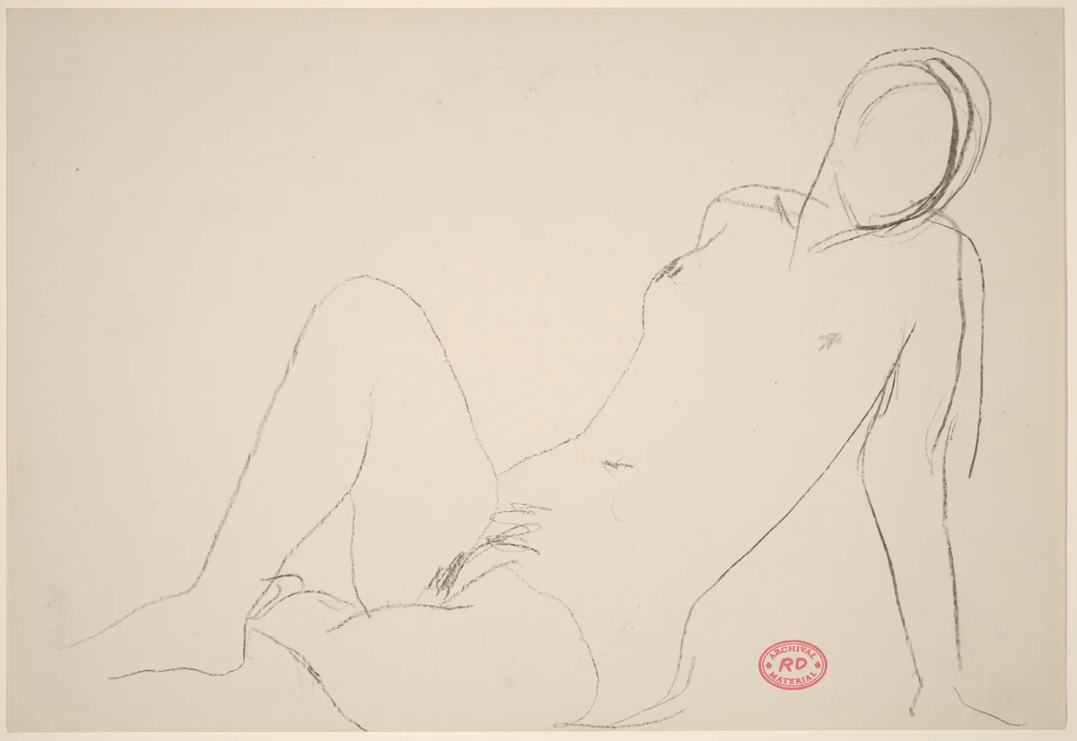 Untitled [seated nude leaning on arm] by Richard Diebenkorn, drawing, 1955-1967