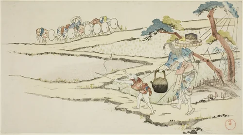 Taking Food to Rice Planters by Kubo Shunman (窪俊満), print, 1780-1820