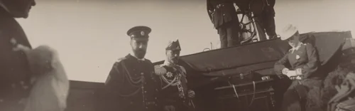 Grand Duke Alexander Mikhailovic, Admiral Rozhdestvenskii and the Grand Duchess Xenia Alexandrovna on a Boat, Reval by Unidentified Photographer, photograph, 1904