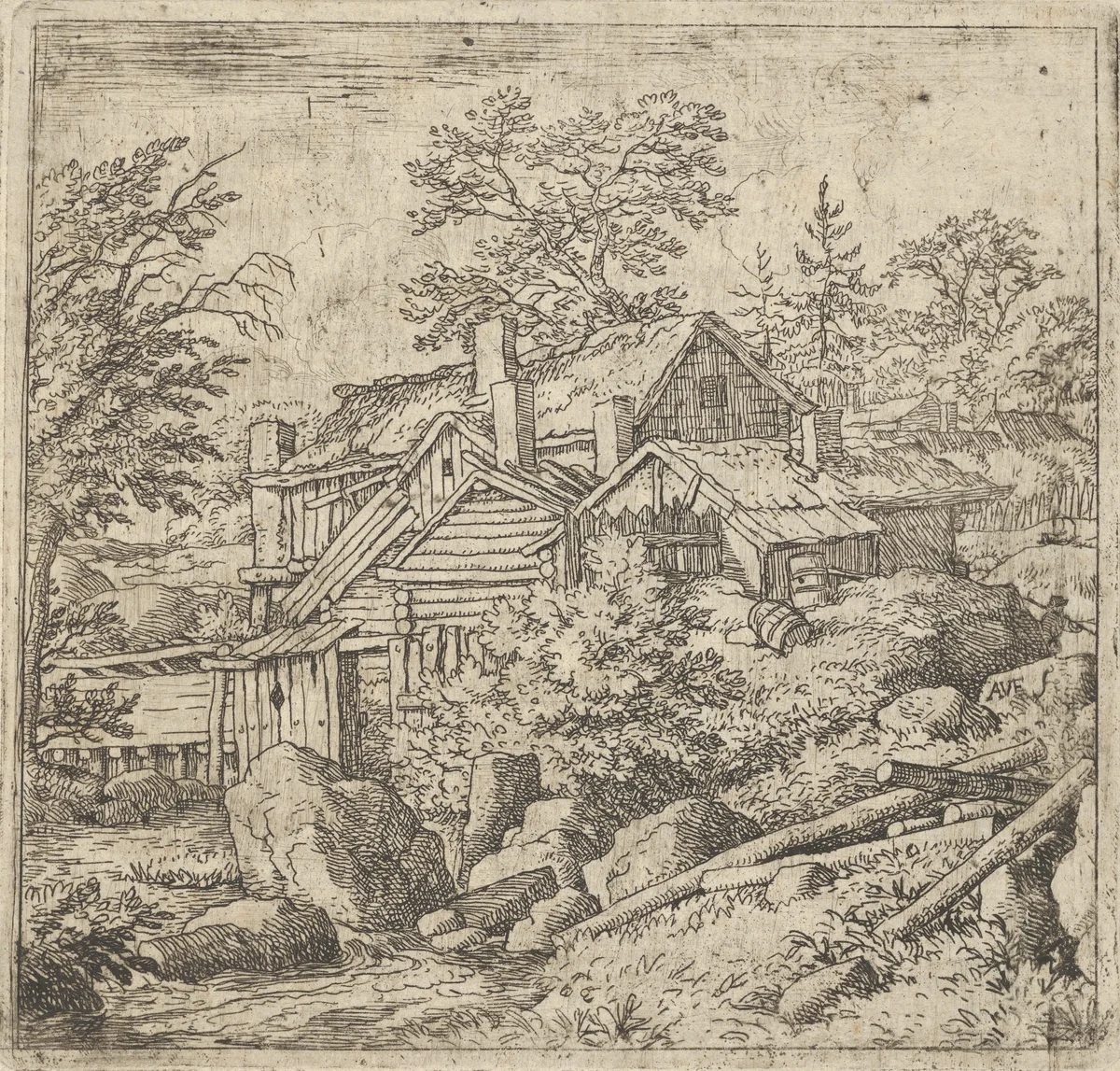 The Hamlet on the Mountainside by Allart van Everdingen, print, 1621-1675