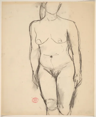 Untitled [standing nude with arms at her sides] by Richard Diebenkorn, drawing, 1955-1967