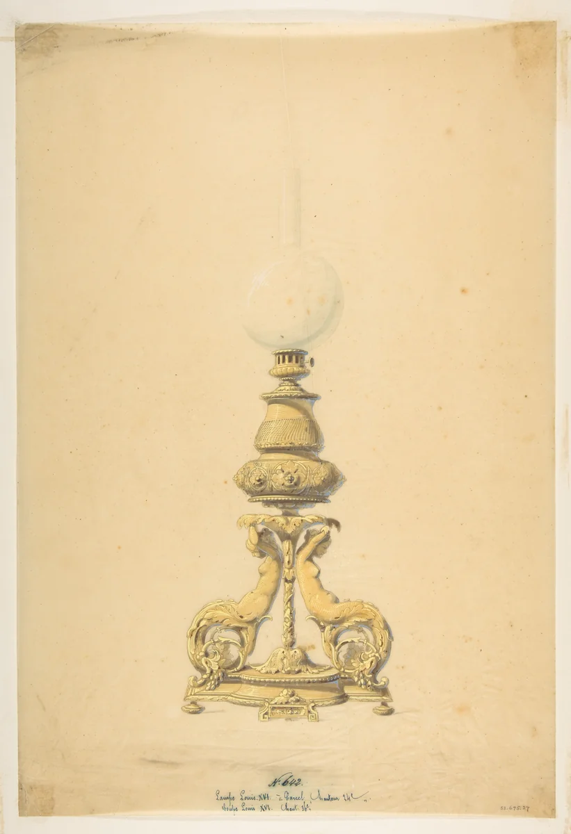 Design for an Oil Lamp by anonymous, drawing, 1800-1899