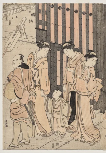 A Thousand Autumns, Ten Thousand Years on Tokiwa Bridge by Katsukawa Shunchō (勝川春潮), print, 1790-1794