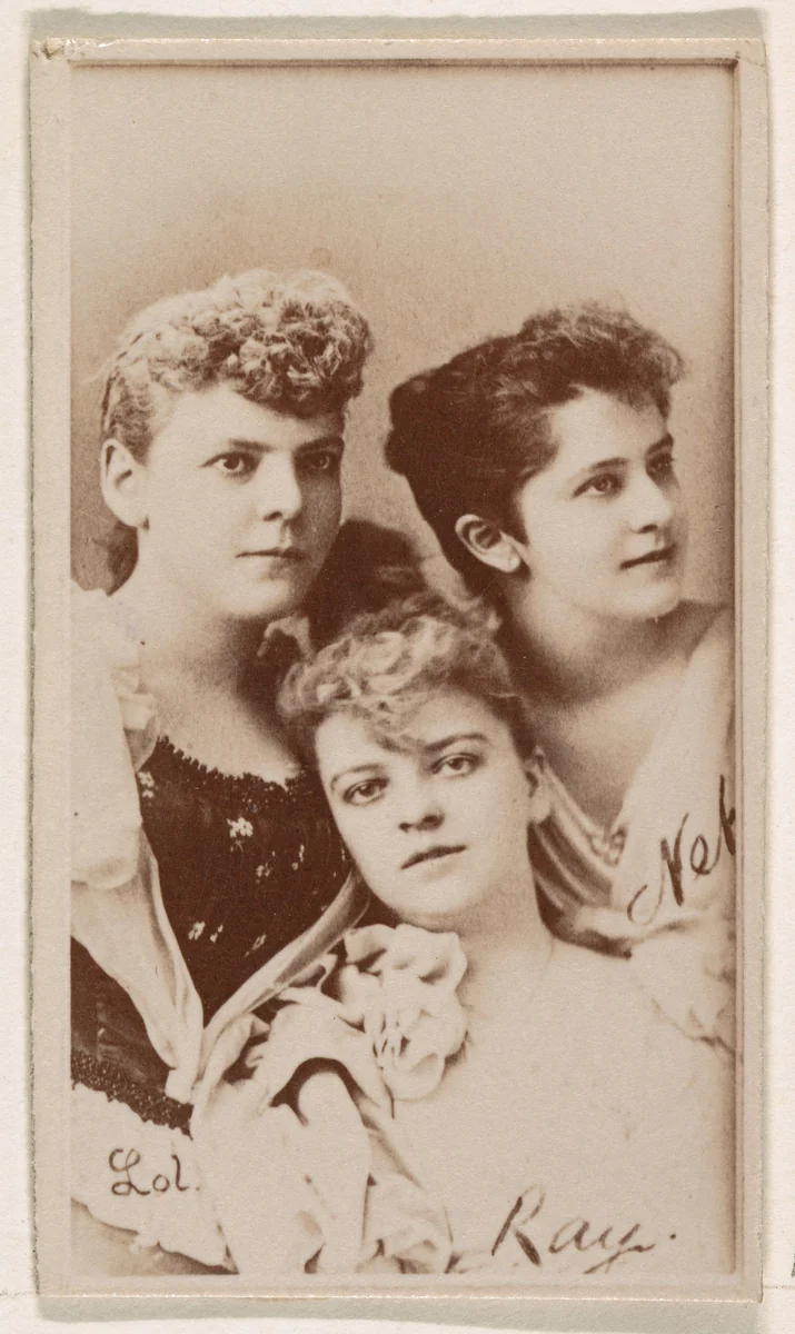 Three actresses, from the Actresses series (N245) issued by Kinney Brothers to promote Sweet Caporal Cigarettes by Kinney Brothers Tobacco Company, photograph, 1890