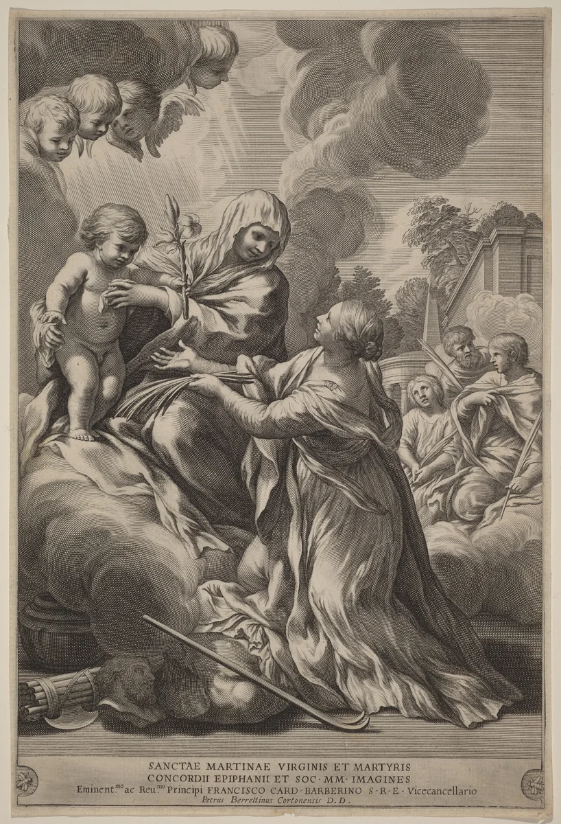 Virgin and Child with Martyrs by Pietro da Cortona, print, 1660