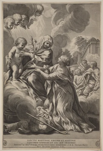 Virgin and Child with Martyrs by Pietro da Cortona, print, 1660