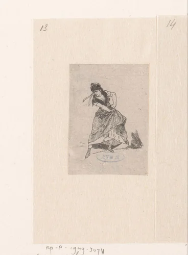 Dansende vrouw zwaait met haar rok by Félicien Rops, print, 1863