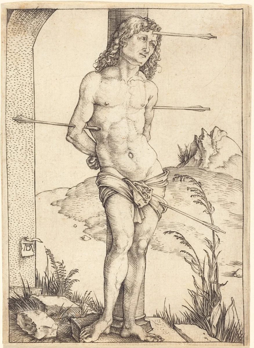 Saint Sebastian Bound to the Column by Albrecht Dürer, print, 1498-1499