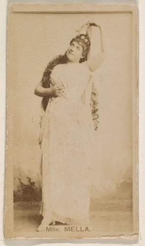 Mlle. Mella, from the Actresses series (N245) issued by Kinney Brothers to promote Sweet Caporal Cigarettes by Kinney Brothers Tobacco Company, photograph, 1890