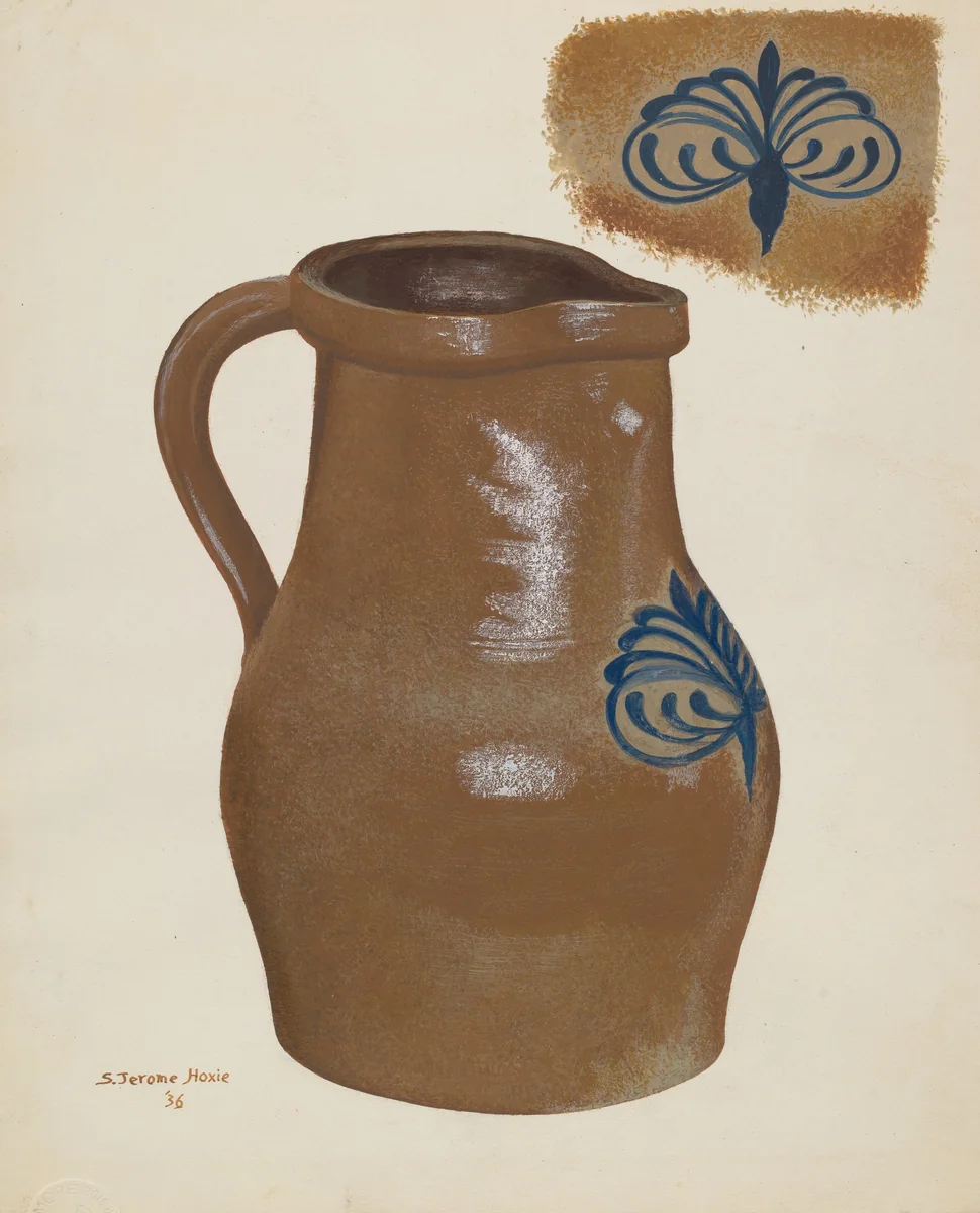 Stoneware Pitcher by Jerome Hoxie, index of american design, 1936