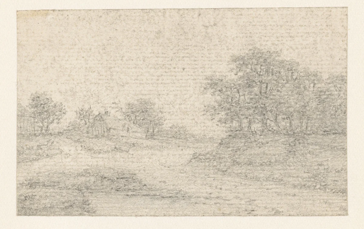 Oplopende landweg met bomen rechts by Georges Michel, drawing, 1773-1843