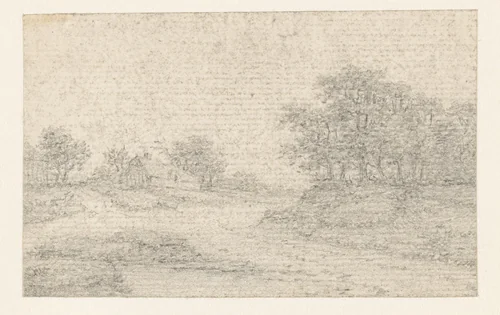 Oplopende landweg met bomen rechts by Georges Michel, drawing, 1773-1843