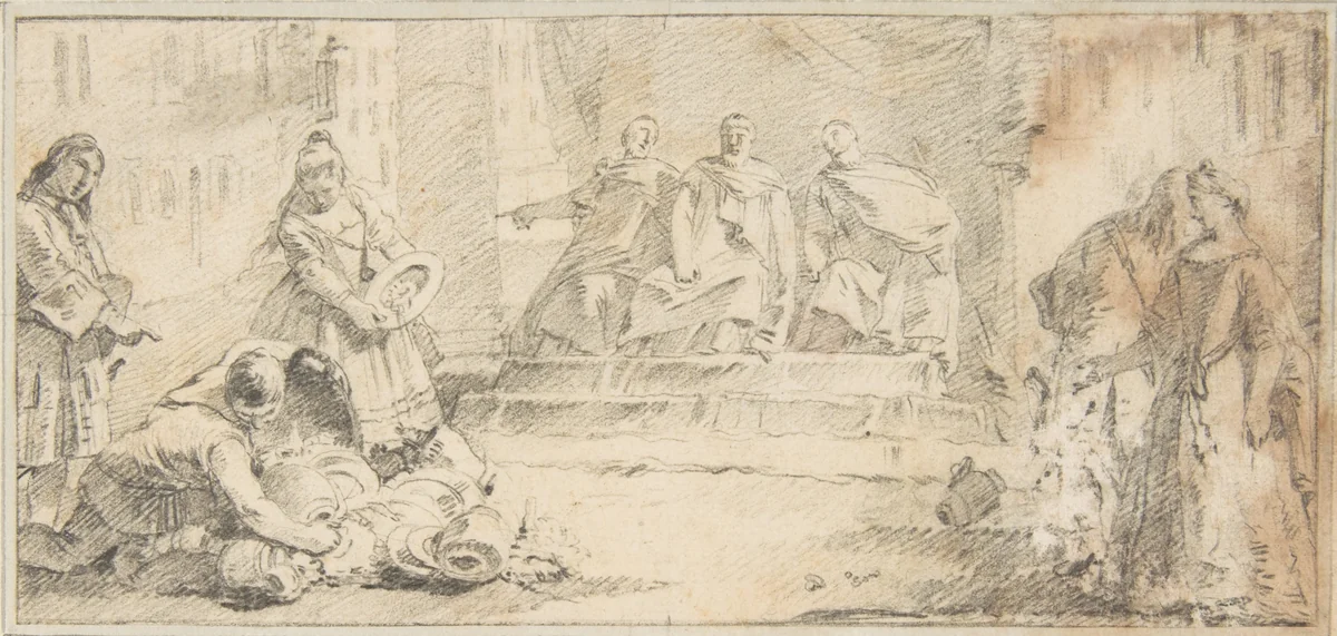 Illustration for a Book: Booty Presented to Three Dignitaries by Giovanni Battista Tiepolo, drawing, 1696-1770