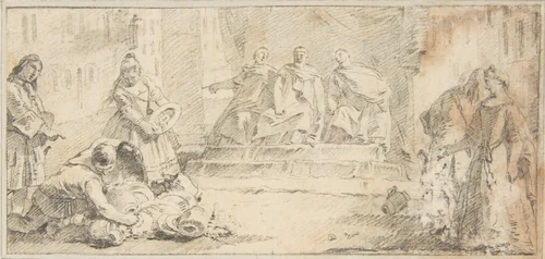 Illustration for a Book: Booty Presented to Three Dignitaries by Giovanni Battista Tiepolo, drawing, 1696-1770