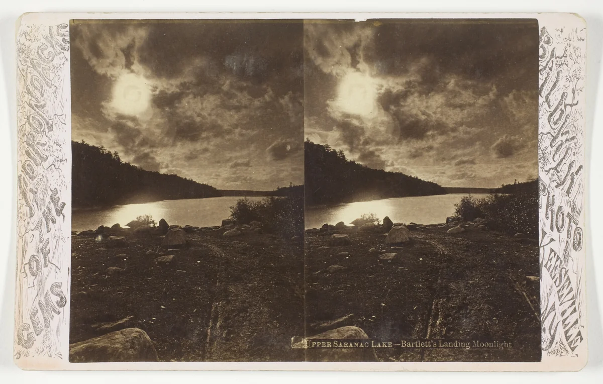 Upper Saranac Lake - Bartlett's Landing Moonlight, from the series "Gems of the Adirondacks" by Baldwin Photo, photograph, 1875-1899