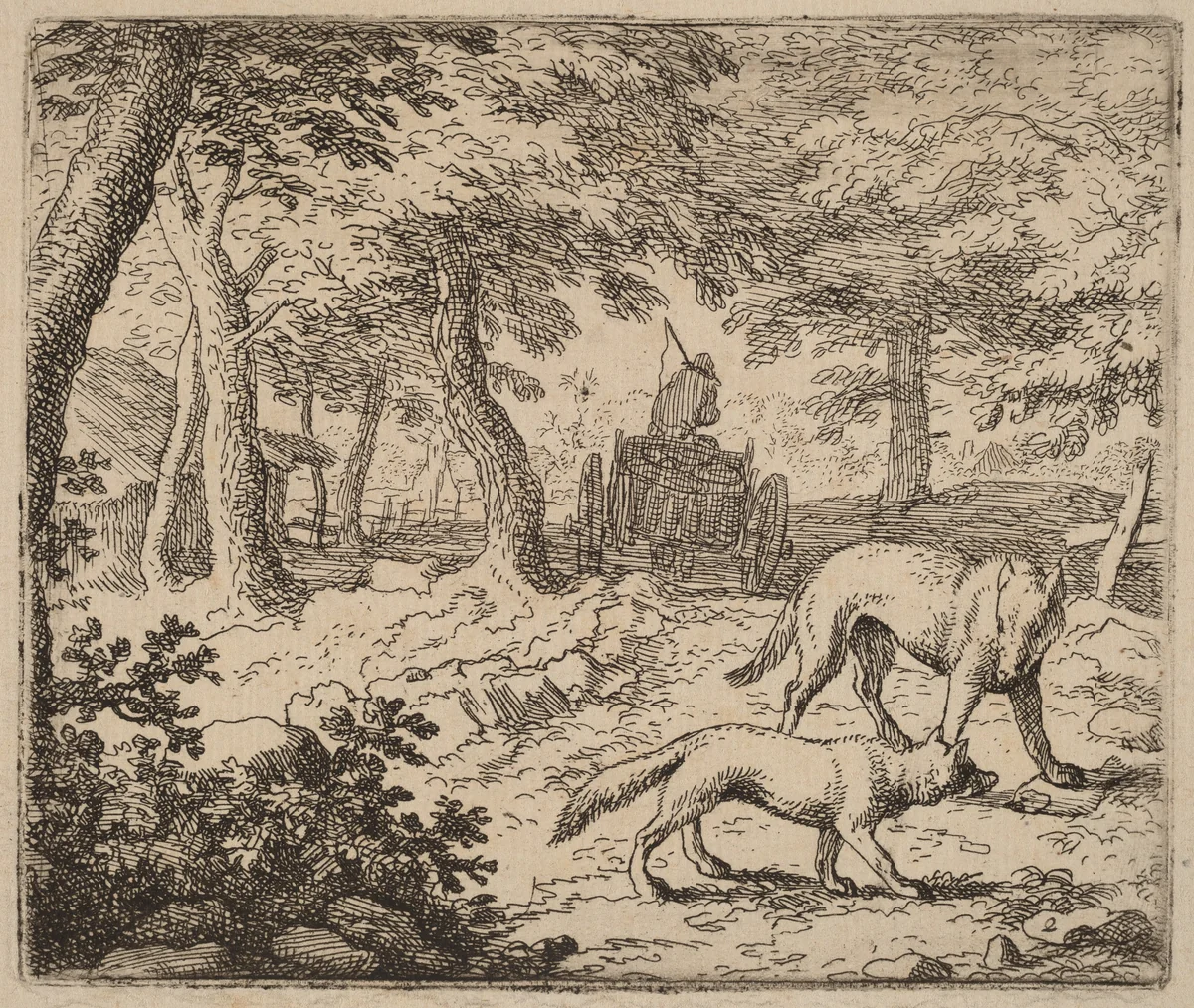 Reynard and the Wolf before the Fish Cart by Allart van Everdingen, print, 1645-1656