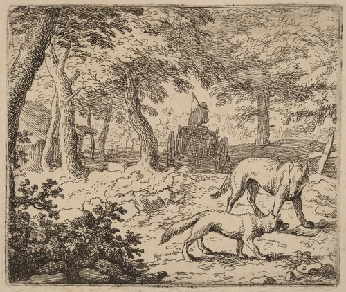 Reynard and the Wolf before the Fish Cart by Allart van Everdingen, print, 1645-1656