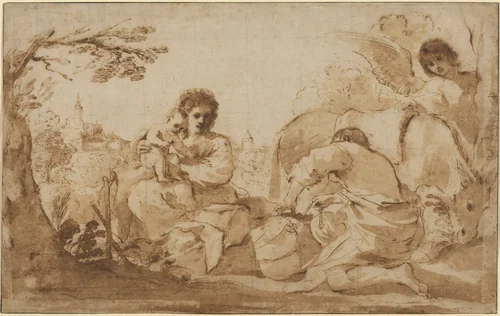 The Rest on the Flight into Egypt by Guercino, drawing, 1626